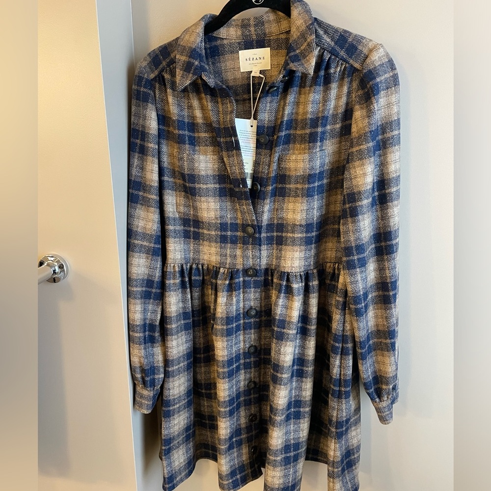 Wool plaid Sezane dress, new with tags